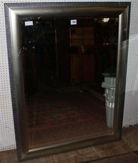 Silver framed bevelled edged mirror(-)